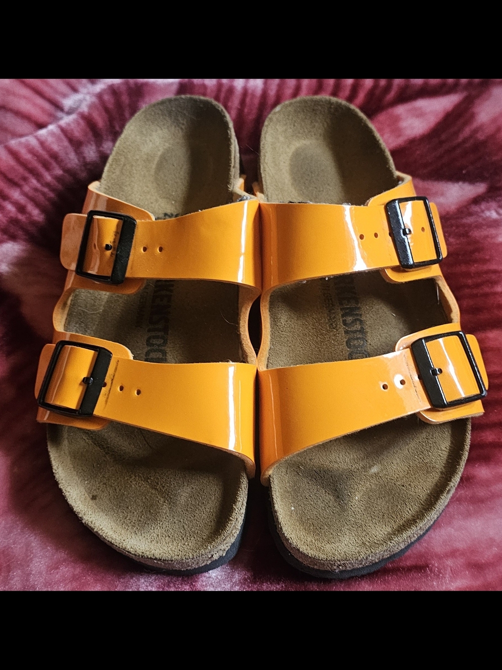 Birkenstock Glossy Orange Double-Strap Sandals